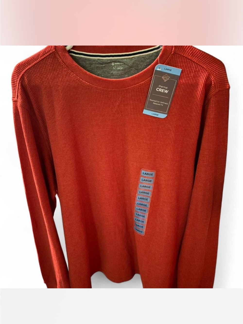 Men’s casual thermal crew long sleeve layering top Burnt Orange/ Gray L Comfort